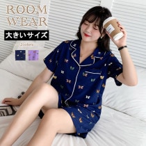 大きいサイズ レディース パジャマ 寝巻き 上下セット 短パン LL 3L 4L 5L ネイビー パープル 新入荷 メール便可 (sf10702）|2021年夏|新着