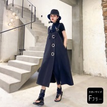 大きいサイズ レディース ジャンパースカート ワンピース サロペットスカート ハトメ 黒 モード系 春 夏 秋 L LL 3L ブラック 新入荷 ネコポス可 (t2103031）|2022年夏|新着