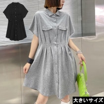大きいサイズ レディース ポロワンピース ドルマン 無地 ミディ丈 LL 3L 4L 5L 6L ブラック グレー 新入荷 メール便可 (t2104153）|2021年夏|新着