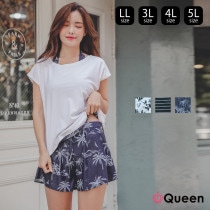 大きいサイズ レディース セパレート水着 ４点セット カバーアップつき ホルターネック LL 3L 4L 5L ブラックボーダー柄 ネイビーヤシ柄 ホワイトフラワー柄 新入荷 メール便不可 (a18b