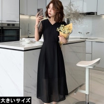 大きいサイズ レディース 黒ワンピース シアースリーブ ジョーゼット ロング丈 LL 3L 4L 5L 6L ブラック 新入荷 ネコポス可 (nm11039）|2021年夏|新着