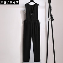 大きいサイズ レディース オールインワン サロペットパンツ ノースリーブ 背中あき 3L 4L 5L 6L 7L ブラック 新入荷 メール便不可 (bx62638）|2021年秋|新着