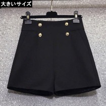大きいサイズ レディース キュロットパンツ ハイウエスト ショート丈 ダブルボタン L LL 3L 4L 5L ブラック 新入荷 ネコポス可 (c4328）|2021年秋|新着