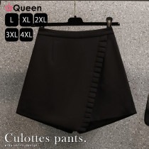 大きいサイズ レディース ショートパンツ 黒 キュロット ミニスカート風 ラップ プリーツ 春 夏 秋 L LL 3L 4L 5L ブラック 新入荷 メール便可 (10903）|2022年春|新着