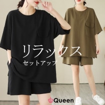 大きいサイズレディース ワイドTシャツ 短パン セットアップ オーバーサイズ 鹿の子素材 夏 LL 3L 4L 5L 6L ブラック カーキ 新入荷 メール便不可 (1209313）|2023年夏|新