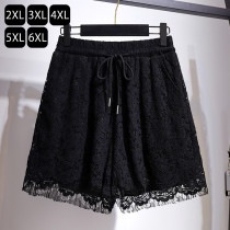 ショートパンツ 黒 レディース レース ウエストゴム 大きいサイズ 春夏 秋冬 ブラック ズボン ボトムス 3L 4L 5L 6L 7L (62308）|パンツ|ボトムス