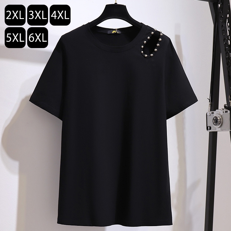 Tシャツ 半袖 レディース ロング 肩あき デザイン 黒 大きい