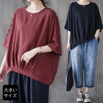 ブラウス 袖レース 裾タック シャツ レディース 春夏 初秋 大きいサイズ (521663）|2023年夏|新着