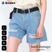 大きいサイズ レディース デニムショートパンツ ダメージ加工 ベルトつき カットオフデニム 夏 L LL 3L 4L 5L (t1234）|パンツ|ボトムス