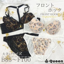 大きいサイズ ブラジャー ショーツセット 上下セット ブラセット フロントホック レオパード レディース 下着 グラマーサイズ (nf3537-1)