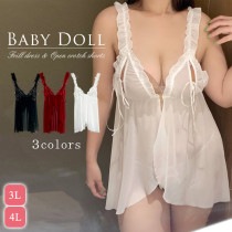 大きいサイズ レディース ベビードール 下着 セクシー キャミワンピ ネグリジェ 前あき 3L 4L (r105）|ベビードール