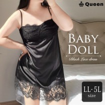 ベビードール 大きいサイズ ランジェリー キャミソール 下着 スリップ ナイトウェア サテン 黒 インナー レディース LL 3L 4L 5L (r1527）|ベビードール