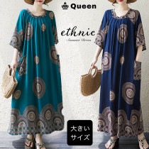 エスニック柄ラグランタックワンピース (335686）|2025年夏|新着