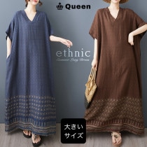 エスニック柄パネルプリントマキシワンピース (35207-2）|2025年夏|新着