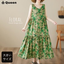 ぼかしフラワーノースリーブティアードワンピース (339022）|2025年夏|新着