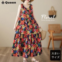 ビビットフラワーノースリーブティアードワンピース (388026）|2025年夏|新着