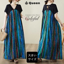 マルチストライプ柄切り替えバックリボンワンピース (629129）|2025年夏|新着