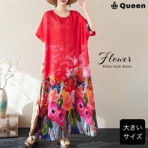 アートフラワープリントロングワンピース (378993）|2025年夏|新着