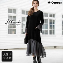 ベルベット異素材切り替えフレアワンピース (187028）|2025年冬|新着