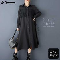 メッシュ切り替えドロストシャツワンピース (187029）|2025年冬|新着