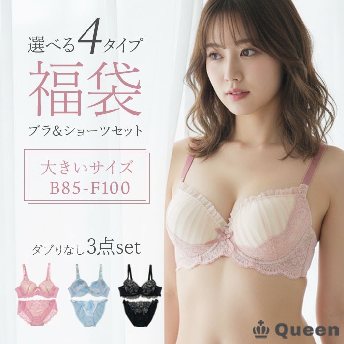 テイストが選べるブラ＆ショーツセット3点入り福袋 (B～Fカップ