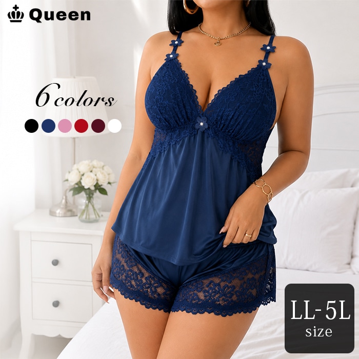 レースキャミソールフレアショートパンツセット LL 3L 4L 5L (r2561）