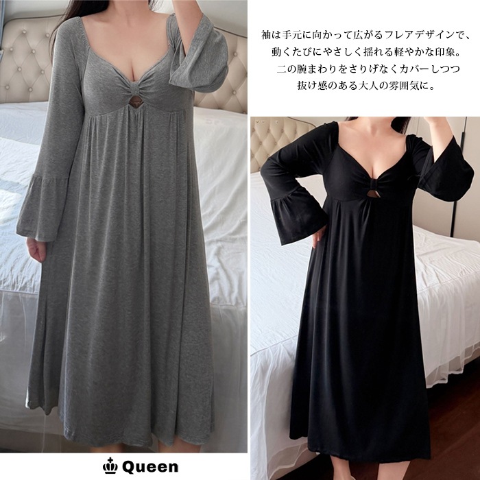 胸元リボンモチーフルームワンピース 大きいサイズ レディース Queen (h1559）