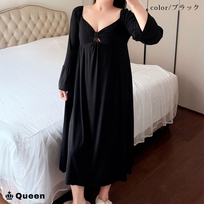 胸元リボンモチーフルームワンピース 大きいサイズ レディース Queen (h1559）