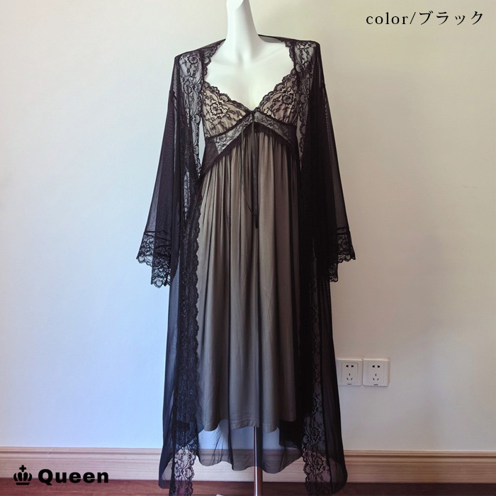 ロングチュールベビードール（ガウンつき） LL 3L 4L 5L 大きいサイズ レディース Queen (r1510）