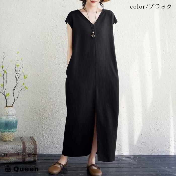 前後2WAYフレンチスリーブロングワンピース (292669）