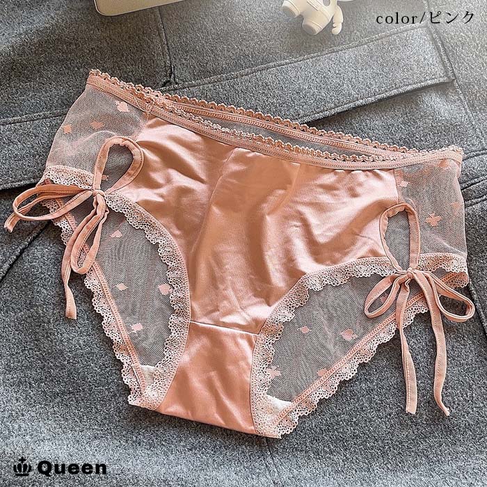 リボンつきカットアウトサテンスート柄メッシュショーツ (s114）