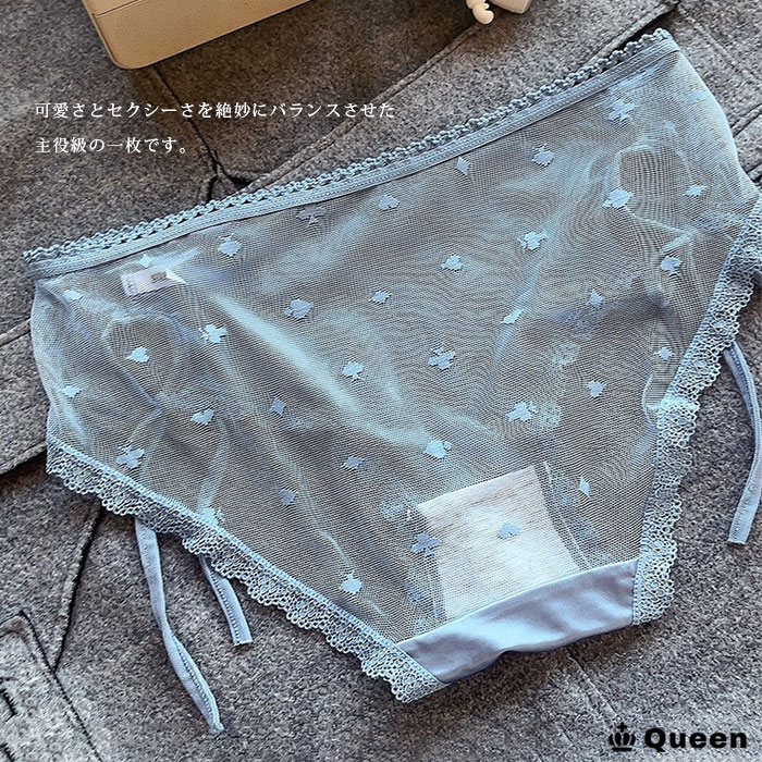 リボンつきカットアウトサテンスート柄メッシュショーツ (s114）