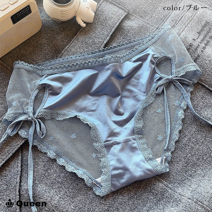 リボンつきカットアウトサテンスート柄メッシュショーツ (s114）