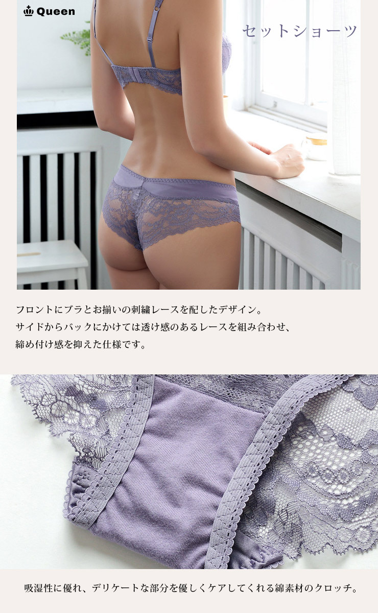 ワイドレースストラップ透けブラショーツセット (b027)