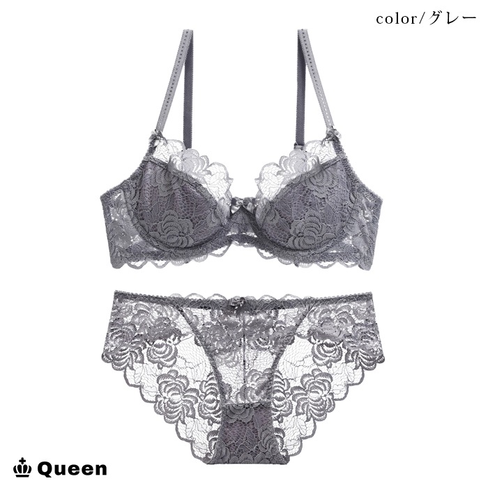 大輪フラワー刺繍レース透けブラショーツセット (b028)