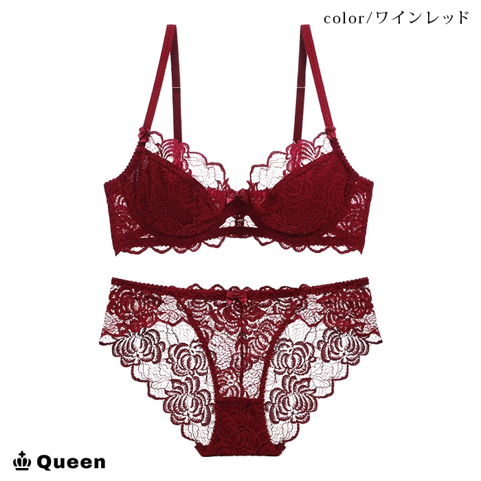 大輪フラワー刺繍レース透けブラショーツセット (b028)