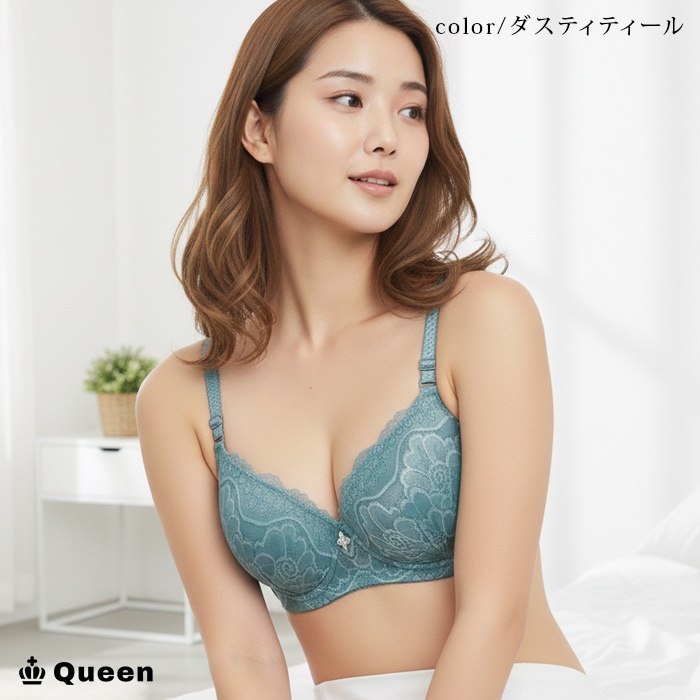 ストーンチャーム付きフラワーレースブラジャー (tb858）