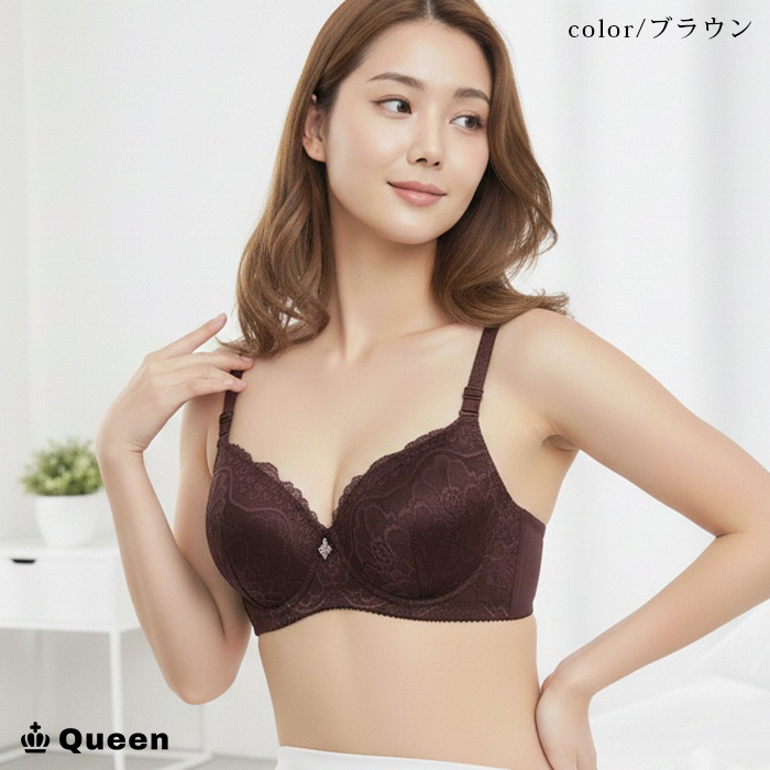 ストーンチャーム付きフラワーレースブラジャー (tb858）