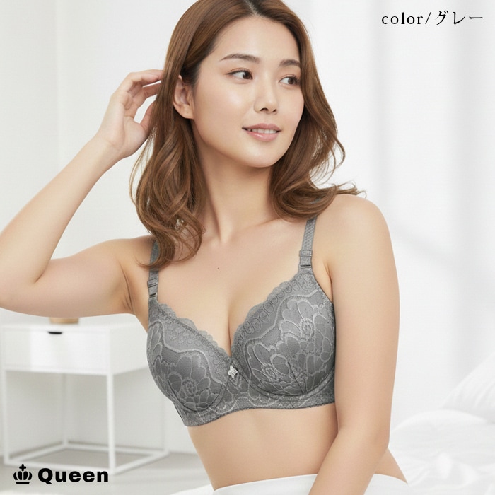 ストーンチャーム付きフラワーレースブラジャー (tb858）