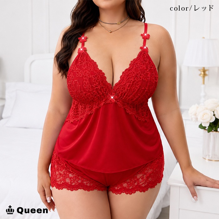 レースキャミソールフレアショートパンツセット LL 3L 4L 5L (r2561）