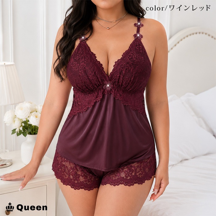 レースキャミソールフレアショートパンツセット LL 3L 4L 5L (r2561）
