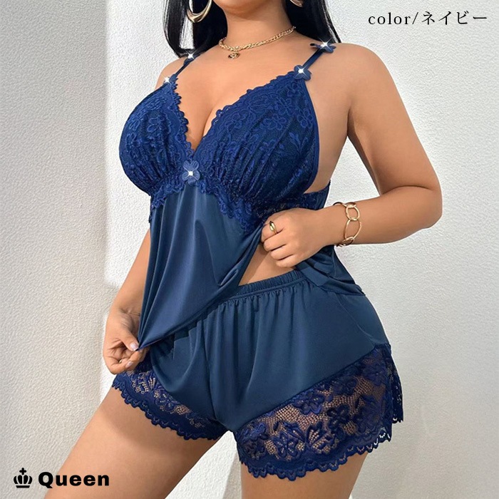 レースキャミソールフレアショートパンツセット LL 3L 4L 5L (r2561）