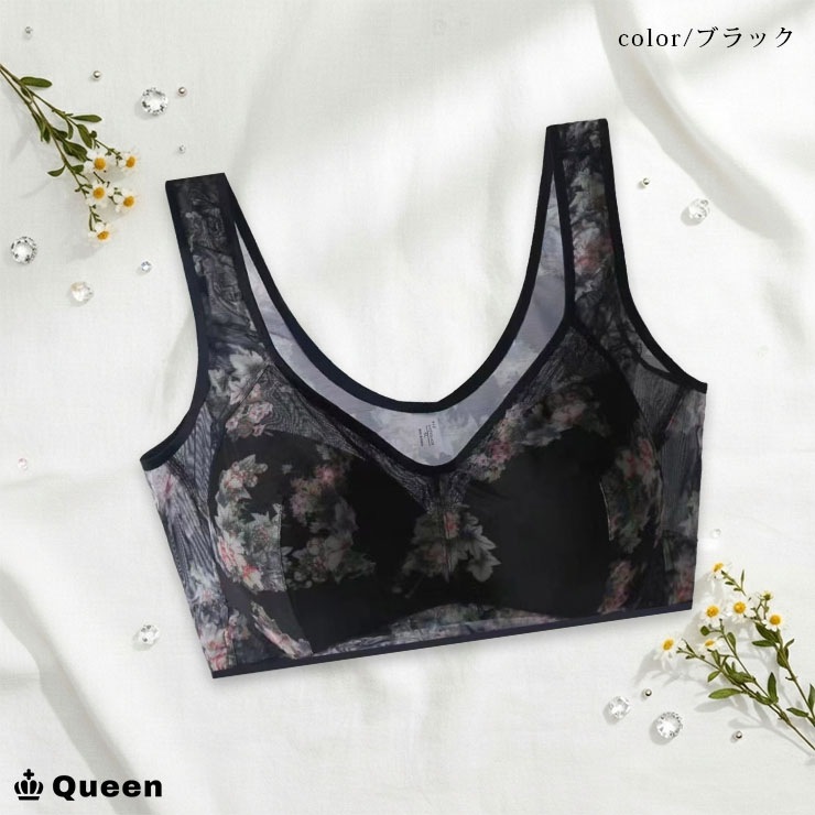 花柄メッシュノンワイヤーブラジャー L LL 3L 4L 5L 6L (tb007）