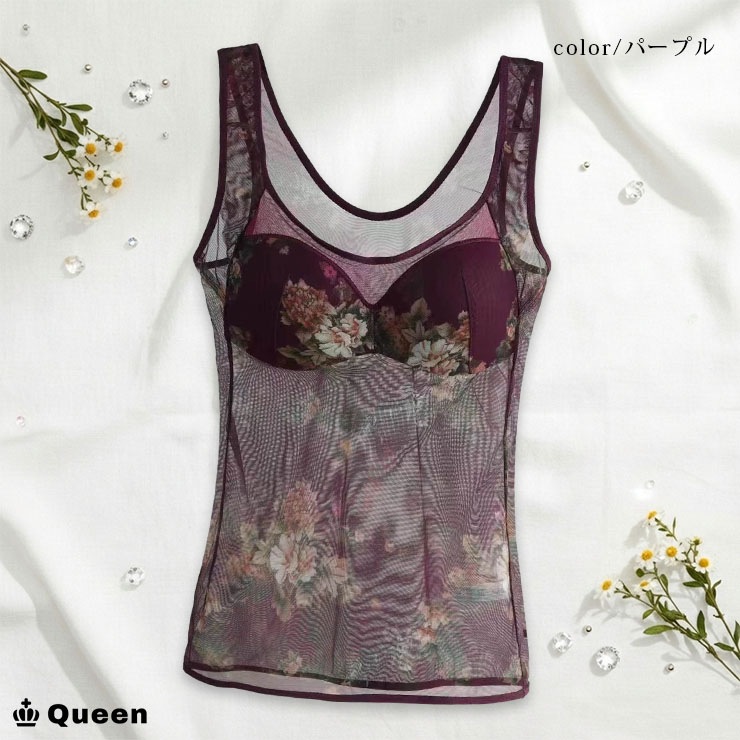 花柄メッシュカップ付きタンクトップ L LL 3L 4L 5L 6L (tb008)