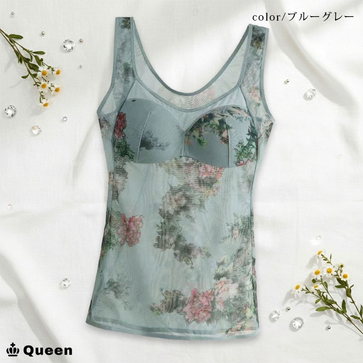 花柄メッシュカップ付きタンクトップ L LL 3L 4L 5L 6L (tb008)