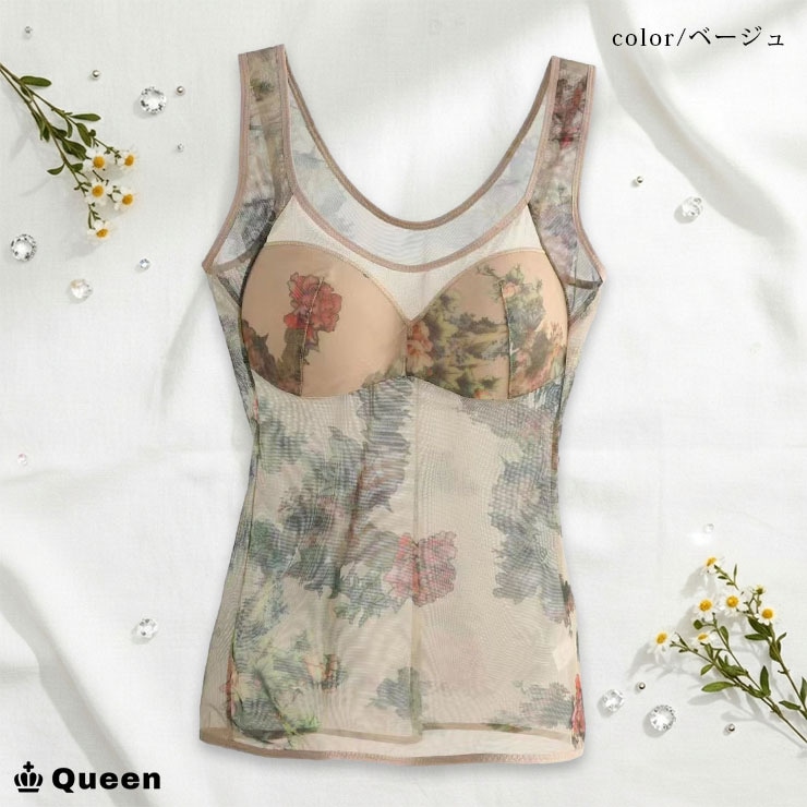 花柄メッシュカップ付きタンクトップ L LL 3L 4L 5L 6L (tb008)