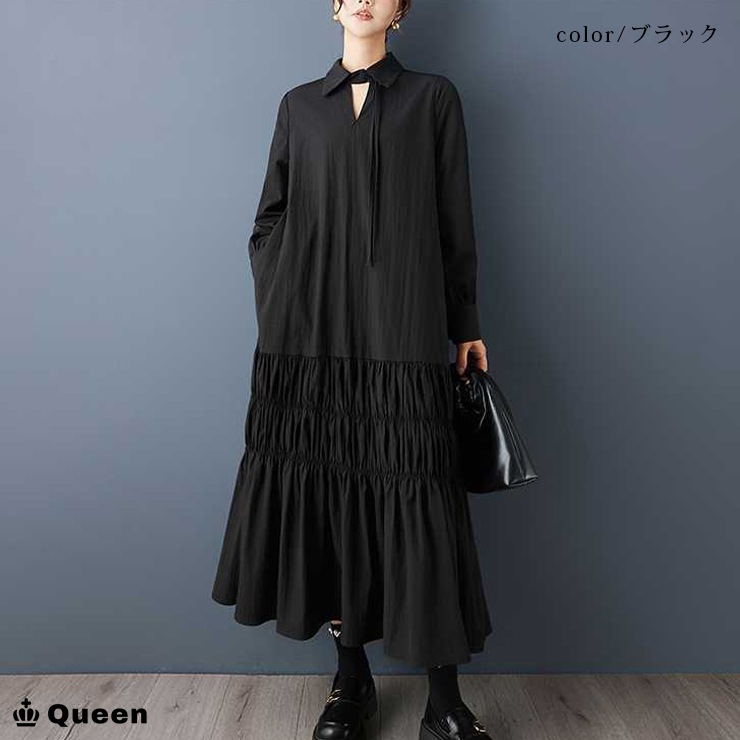 ギャザーリボンシャツワンピース (249300）