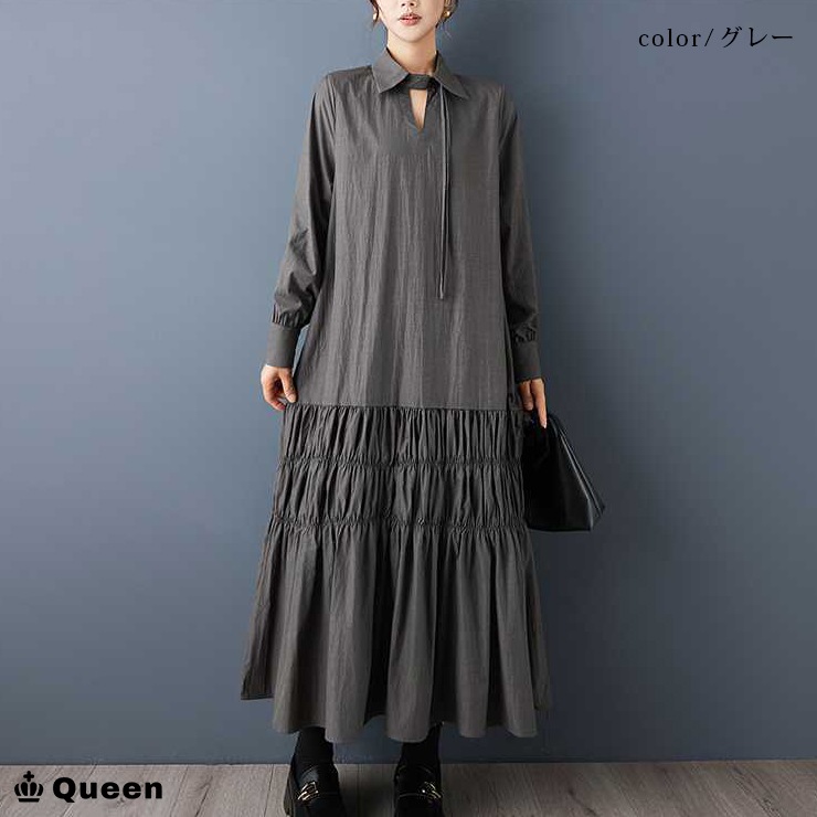 ギャザーリボンシャツワンピース (249300）