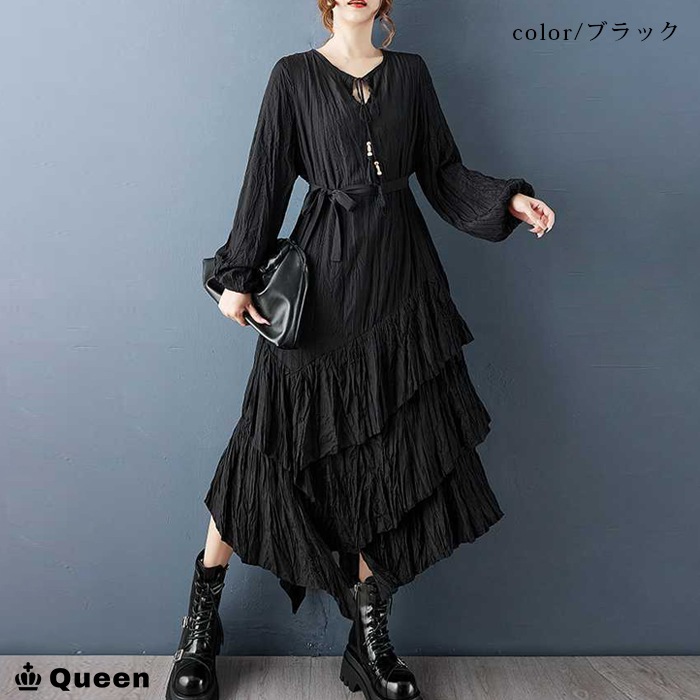 変形ティアードクリンクルワンピース (187026）