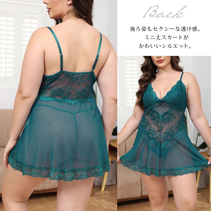 花柄レースV切替ベビードール LL 3L 4L 5L (r7355）